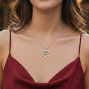 925 Sterling Silver Eye Shape Pendant Necklace with Adjustable Length